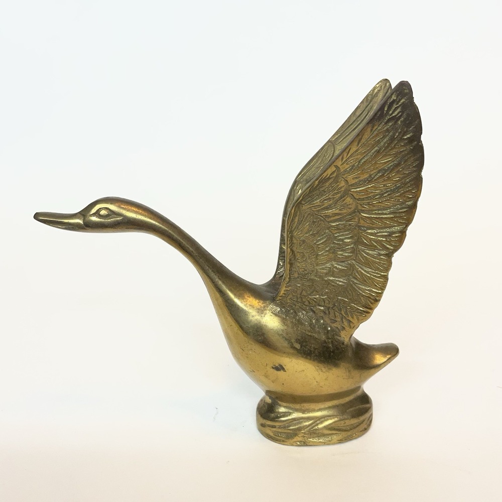 Vintage Solid Brass Long Neck Swan Figurine Mid Century Modern Home Decor 6" - Picture 5 of 12